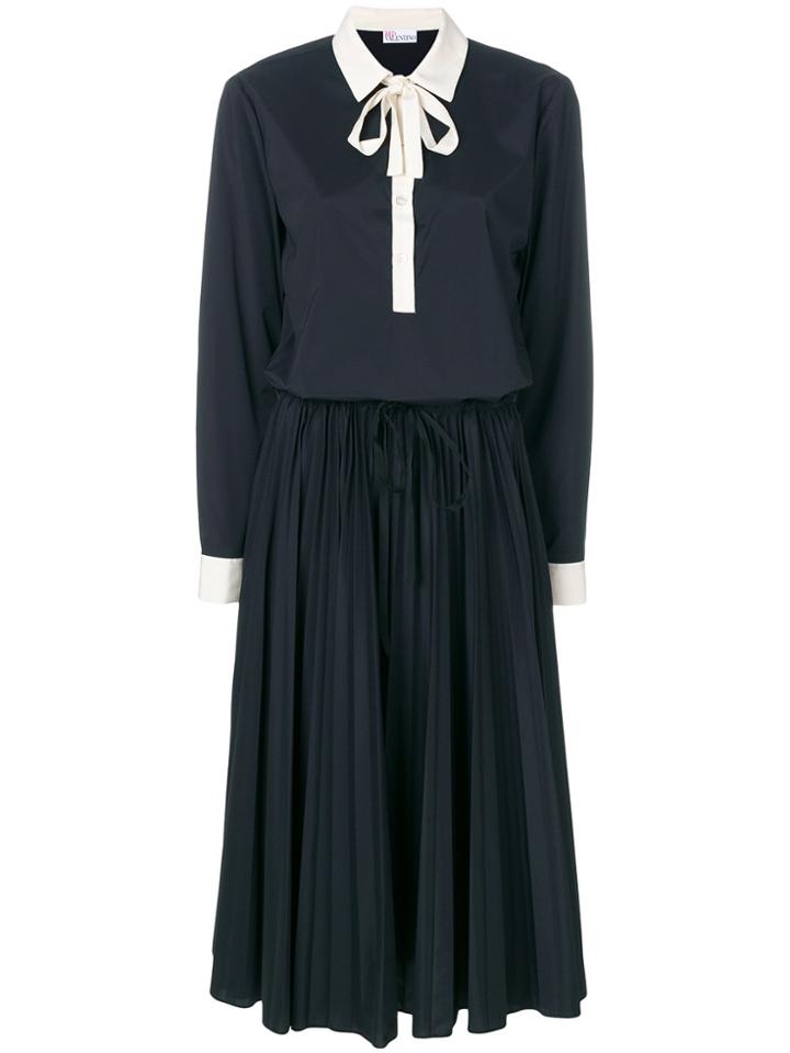 Red Valentino Pussy Bow Pleated Dress - Black