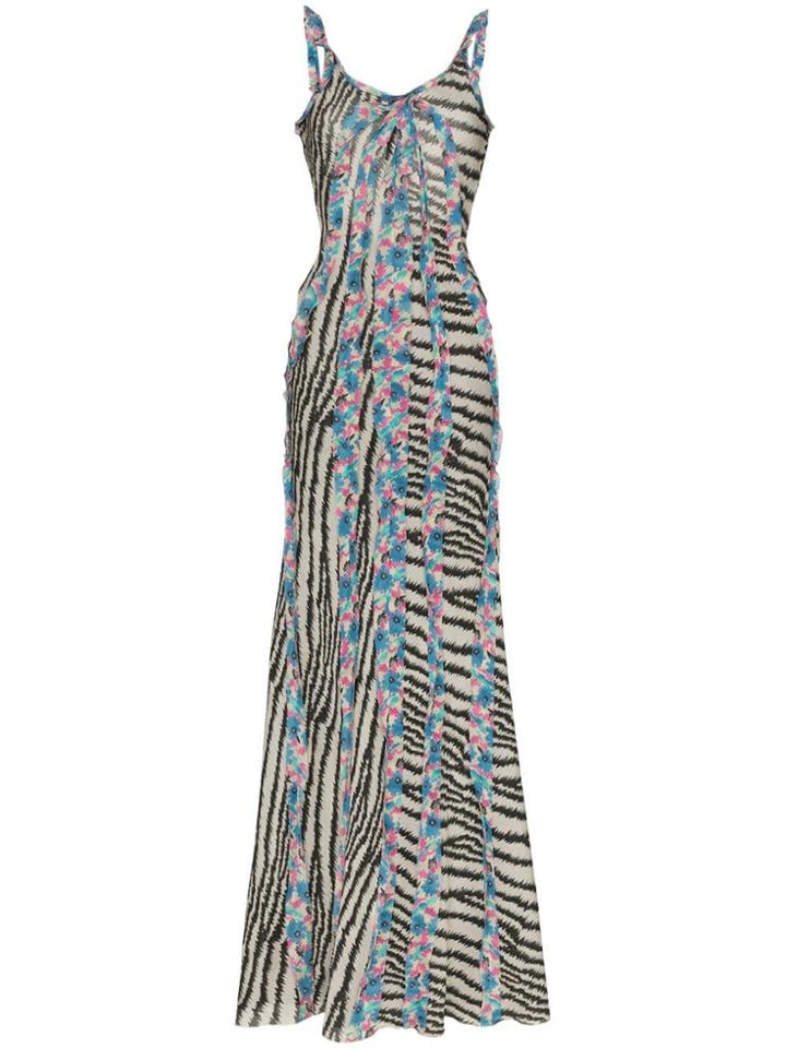 Etro Zebra Print Ruffle Detail Sleeveless Silk Maxi Dress - Blue