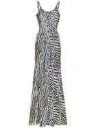 Etro Zebra Print Ruffle Detail Sleeveless Silk Maxi Dress - Blue
