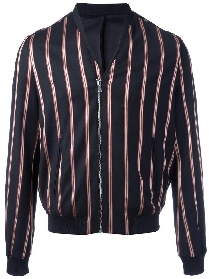 The Kooples Striped Bomber Jacket, Men's, Size: Small, Black, Polyester/wool/spandex/elastane/cotton