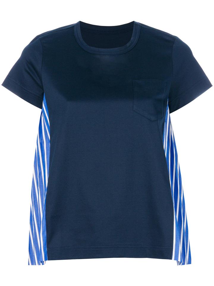 Sacai Striped Pleated Panel T-shirt - Blue