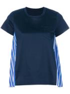 Sacai Striped Pleated Panel T-shirt - Blue