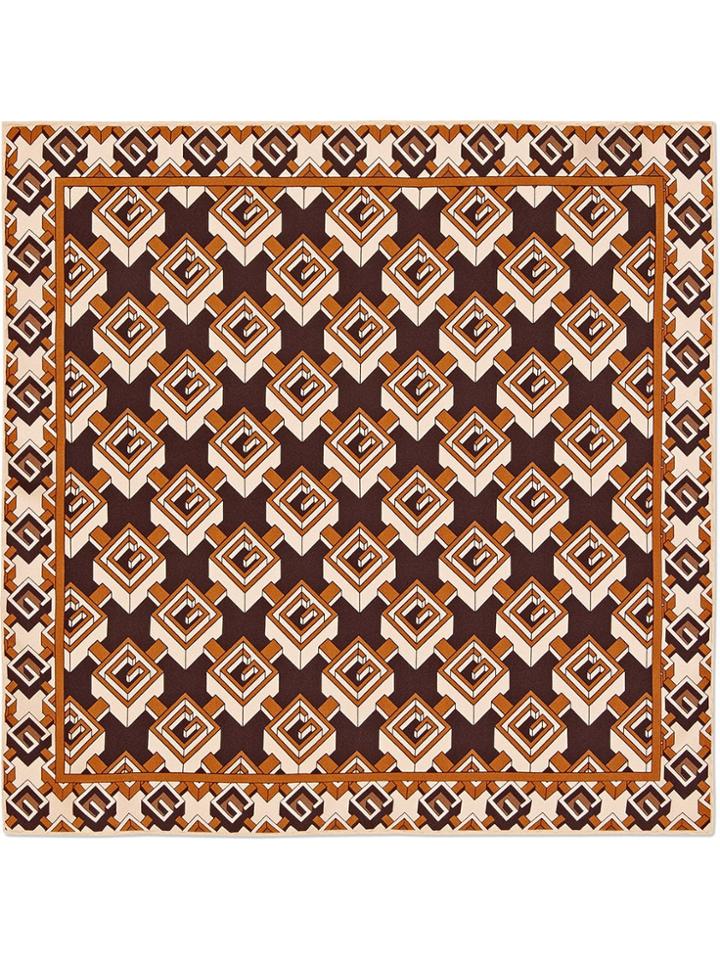 Gucci Geometric G Print Silk Pocket Square - Brown