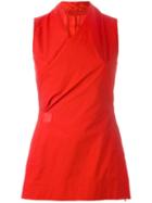 Rick Owens Wrap Vest Blouse, Women's, Size: 42, Red, Cotton/cupro