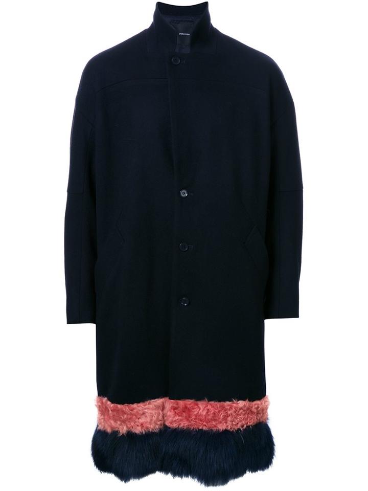Yoshio Kubo Furred Hem Coat, Men's, Size: 2, Blue, Cashmere/wool