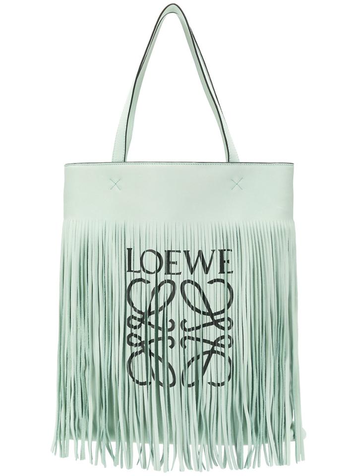 Loewe Calfskin Leather Fringed Tote Bag - Green