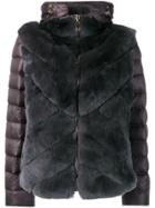 Liska Rabbit Fur Padded Hooded Jacket - Grey