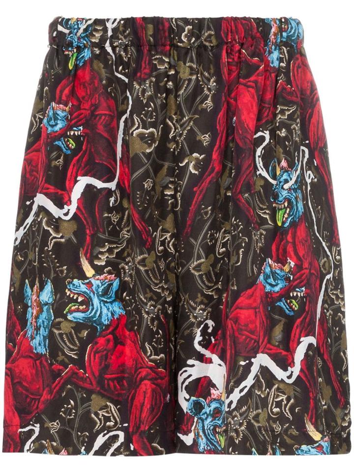 Edward Crutchley Silk Dog Print Shorts - Multicoloured