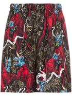 Edward Crutchley Silk Dog Print Shorts - Multicoloured