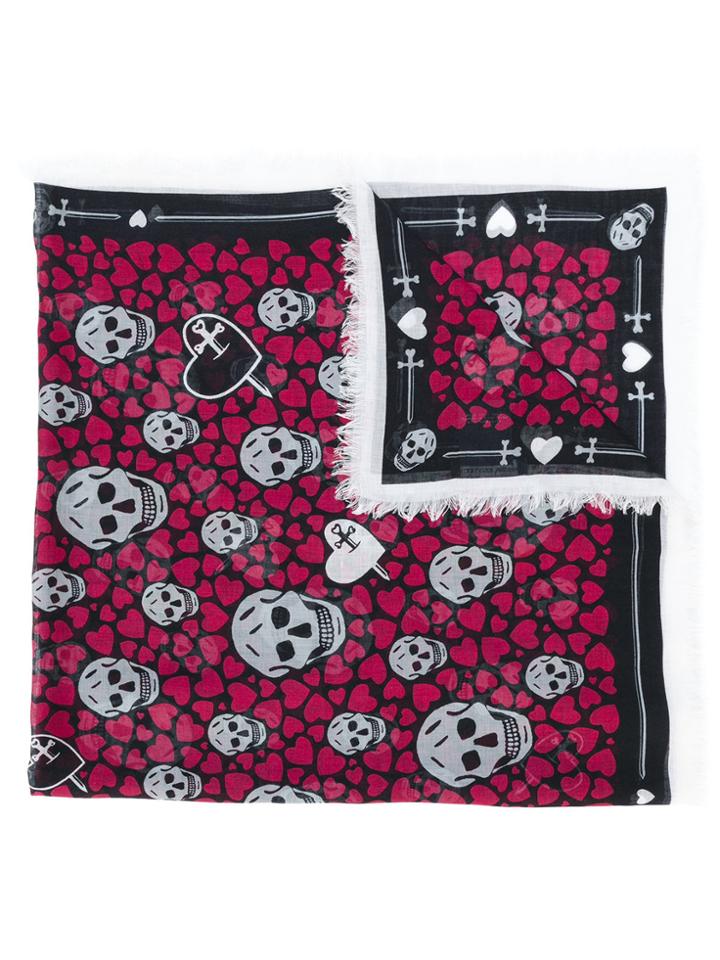 Alexander Mcqueen Skull, Dagger And Heart Print Scarf - Black