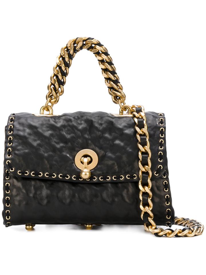 Ermanno Scervino Lace-up Detail Embossed Tote - Black