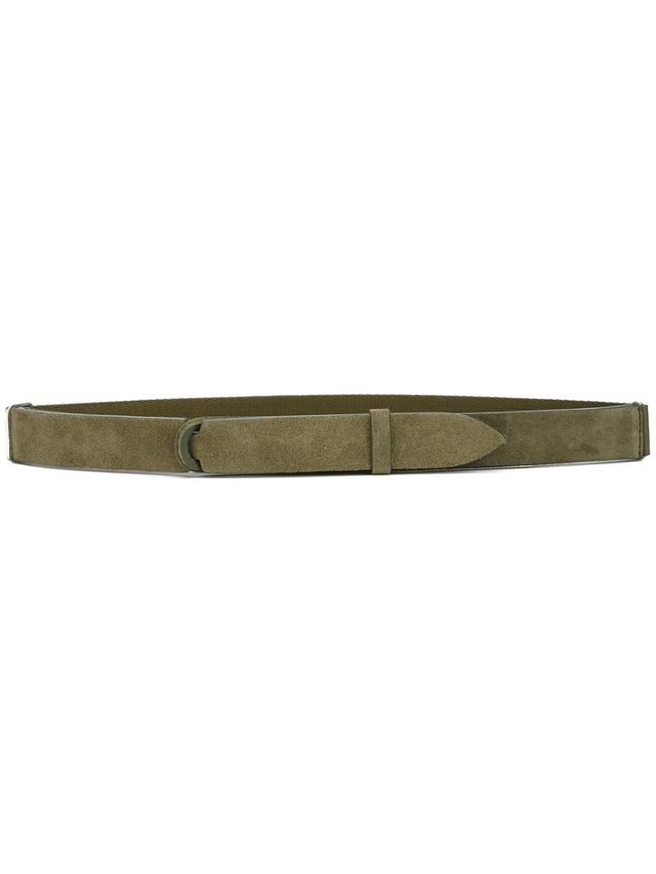 Orciani Hook Thin Belt, Men's, Green, Leather/cotton