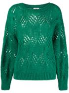 Closed Embroidered Fitted Sweater - Green