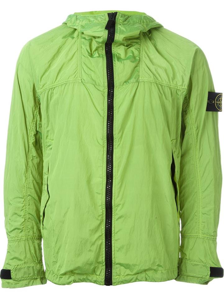 Stone Island Hooded Windbreaker, Men's, Size: M, Yellow/orange, Polyamide/polyurethane Resin