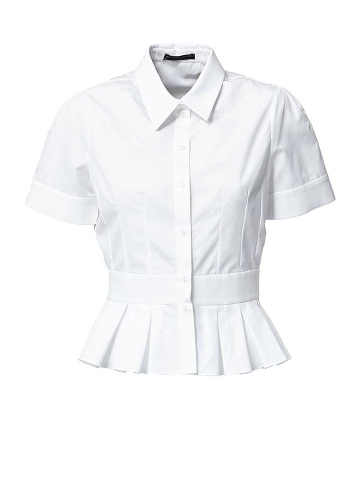 Alexander Mcqueen Pleated Peplum Top, Women's, Size: 40, White, Cotton