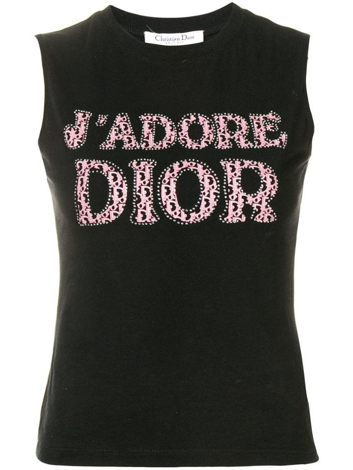 Christian Dior Vintage Rhinestone Embellished Logo Tank - Black