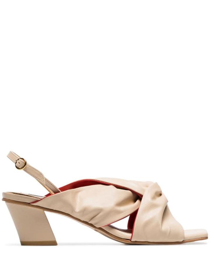 Reike Nen Ivory 55 Knot-detail Slingback Leather Sandals - Neutrals