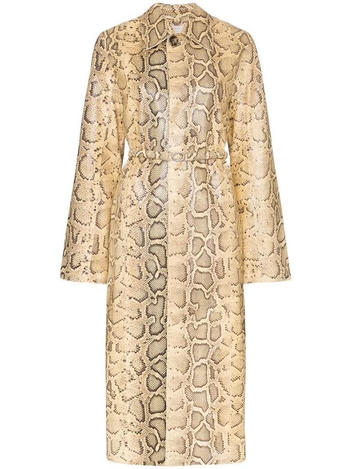 Bottega Veneta Python-print Belted Coat - Neutrals