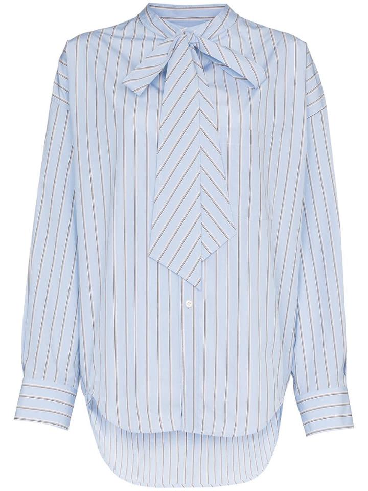 Balenciaga Striped Oversized Logo Shirt - Blue
