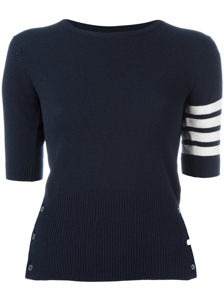 Thom Browne - Shortsleeved Knit Top - Women - Cashmere - 40, Women's, Blue, Cashmere