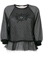 Red Valentino Eye Embroidered Lace Detail Sweatshirt - Black