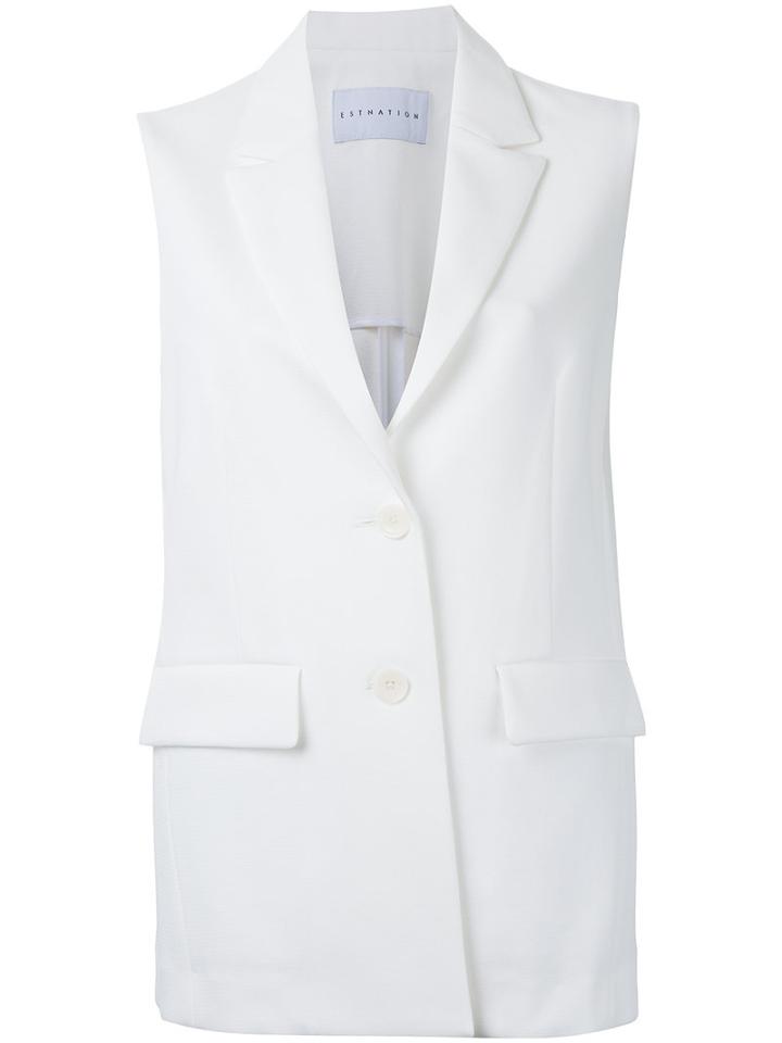 Estnation - Sleeveless Blazer - Women - Cotton - 38, White, Cotton