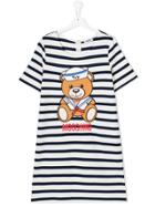 Moschino Kids Teen Striped Bear T-shirt Dress - Blue