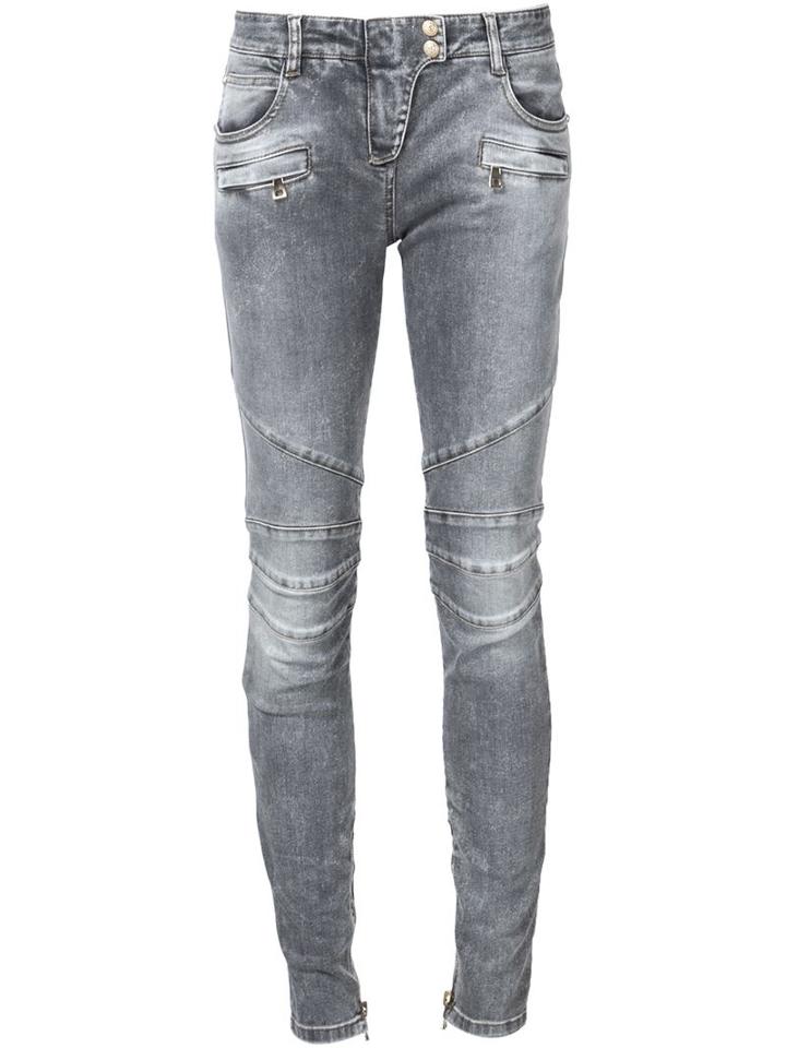 Balmain Biker Jeans, Women's, Size: 40, Grey, Cotton/elastodiene