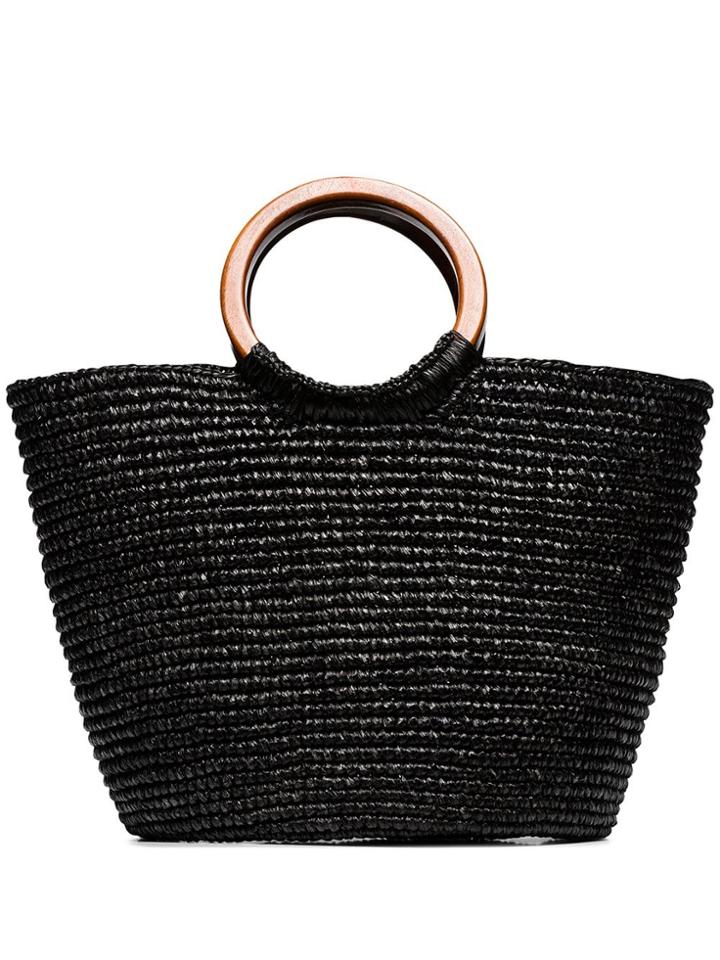 Sensi Studio Woven Straw Tote Bag - Black