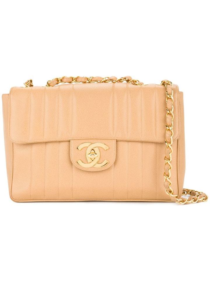 Chanel Pre-owned Jumbo Quilted Cc Double Chain Shoulder Bag - Brown