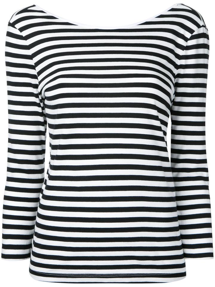 Cityshop - Striped Three-quarter Sleeve Top - Women - Cotton - One Size, White, Cotton