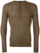Tom Ford Superfine Long Sleeved Henley, Men's, Size: 52, Brown, Silk/cashmere