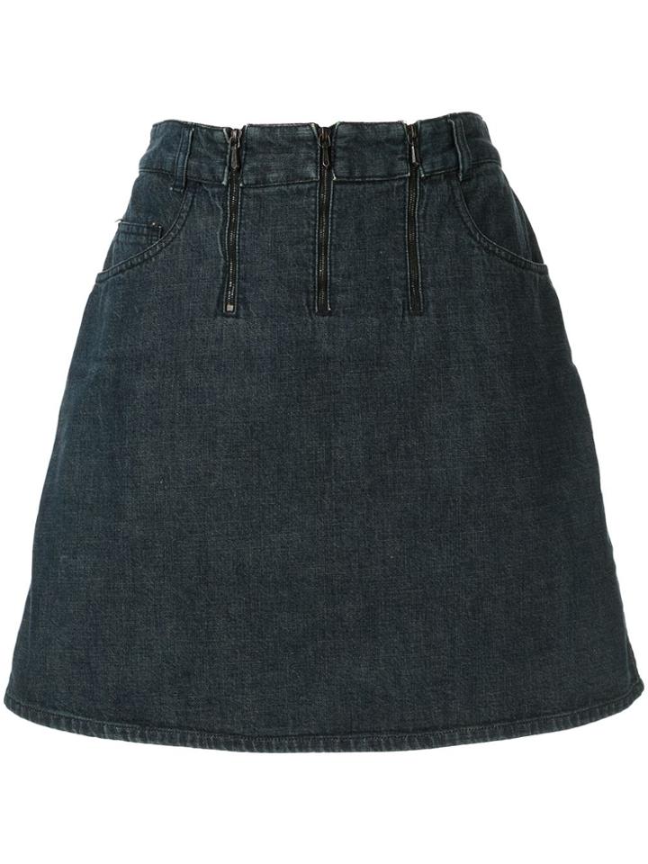 Chanel Pre-owned Triple Zip Denim Skirt - Blue