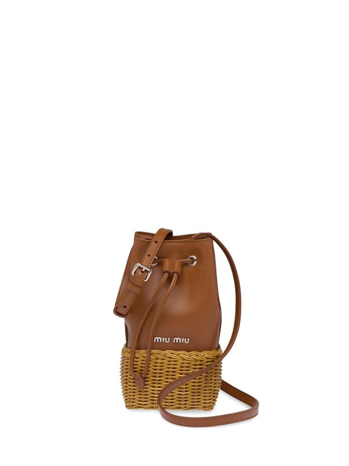Miu Miu Wicker And Leather Bucket Bag - Brown