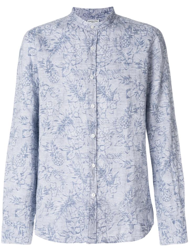 Bagutta Floral Print Mandarin Collar Shirt - Blue