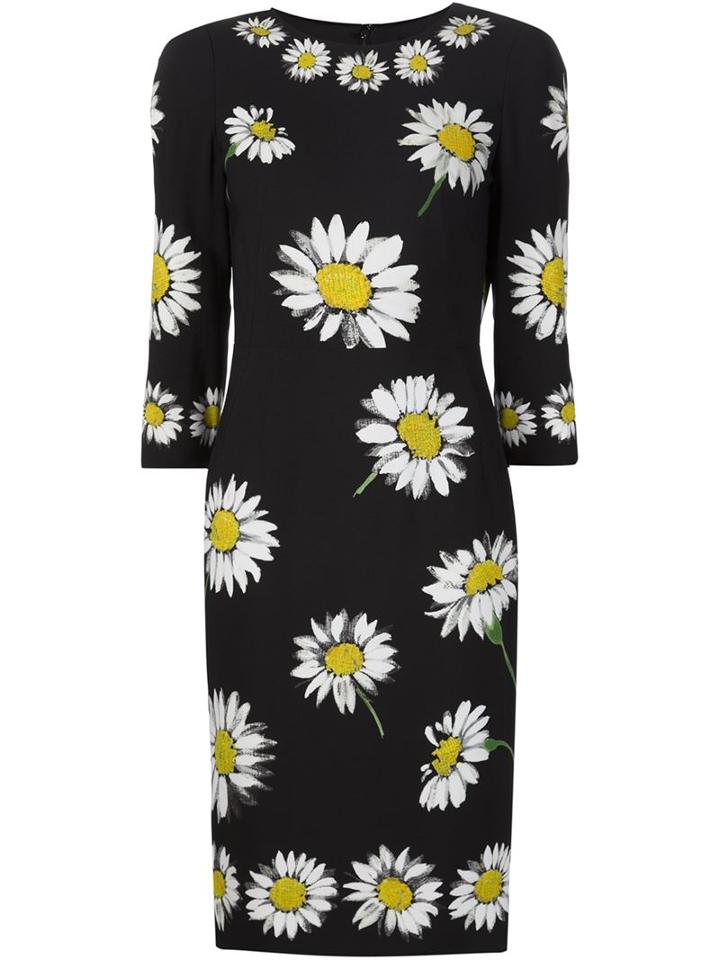 Dolce & Gabbana Daisy Print Dress, Women's, Size: 50, Black, Silk/spandex/elastane