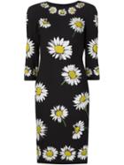 Dolce & Gabbana Daisy Print Dress, Women's, Size: 50, Black, Silk/spandex/elastane