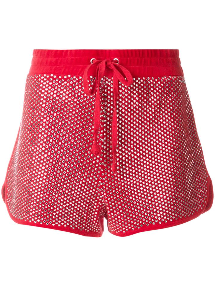 Juicy Couture Exclusive Swarovski Embellished Velour Shorts - Red