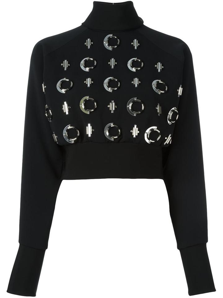 David Koma Embroidered Cropped Black Jumper, Women's, Size: 12, Acetate/viscose/spandex/elastane/brass