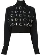 David Koma Embroidered Cropped Black Jumper, Women's, Size: 12, Acetate/viscose/spandex/elastane/brass