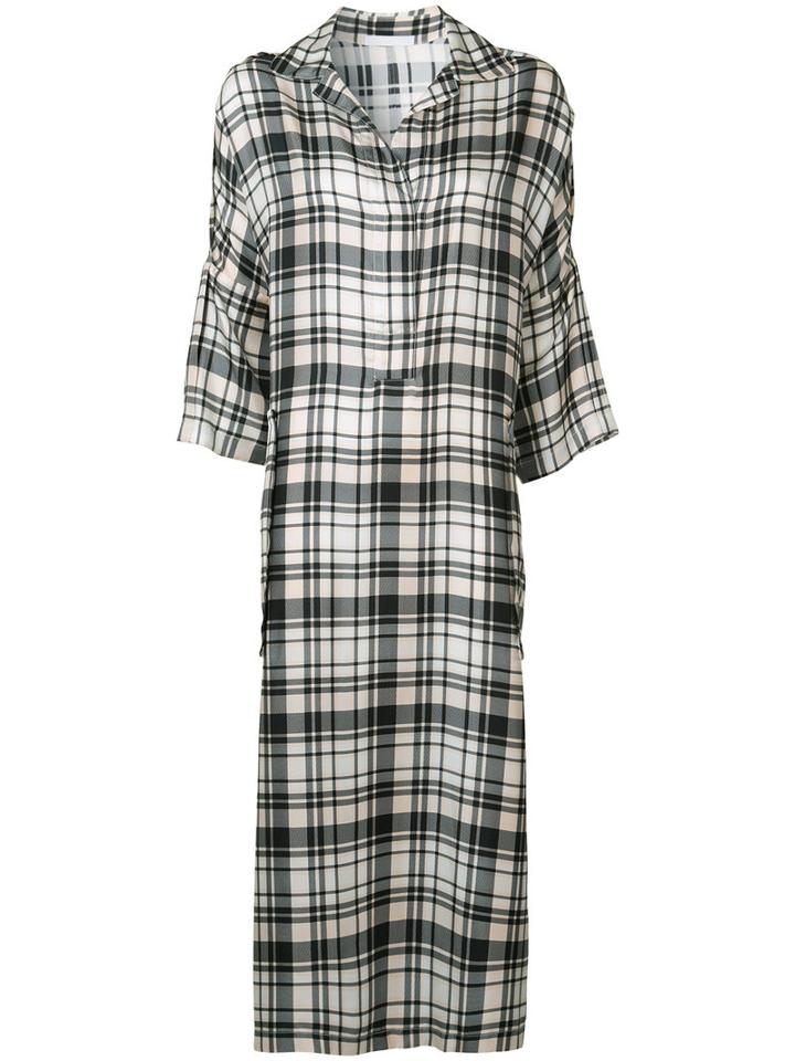 Victor Alfaro Plaid Midi Shirt Dress, Women's, Size: 8, Black, Silk