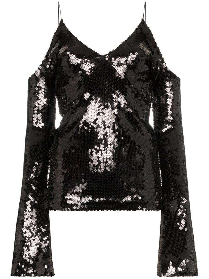 Filles A Papa Cold Shoulder Sequin Stretch Top - Black