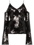 Filles A Papa Cold Shoulder Sequin Stretch Top - Black