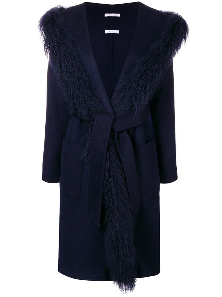 P.a.r.o.s.h. Oversized Fur Trim Coat - Blue