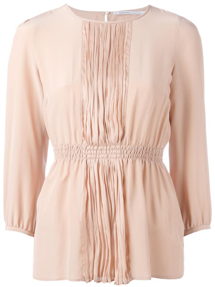 Agnona Pleated Front Blouse, Women's, Size: 44, Nude/neutrals, Silk