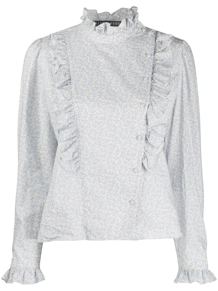 Alexa Chung Ruffled Abstract Pattern Blouse - White