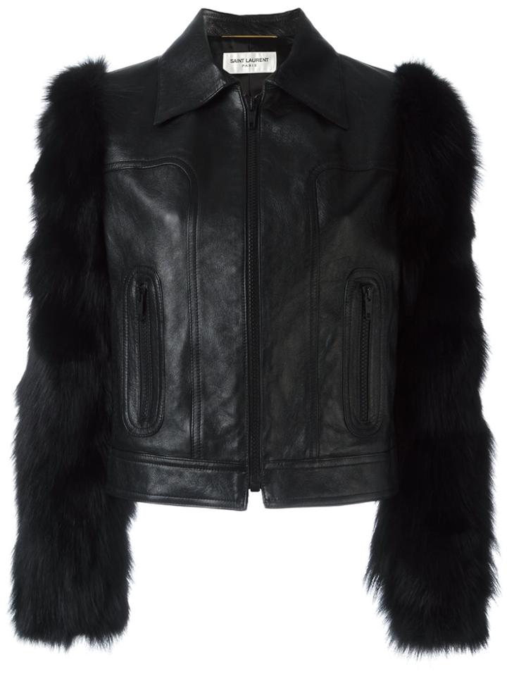 Saint Laurent Contrast Sleeve Cropped Jacket - Black