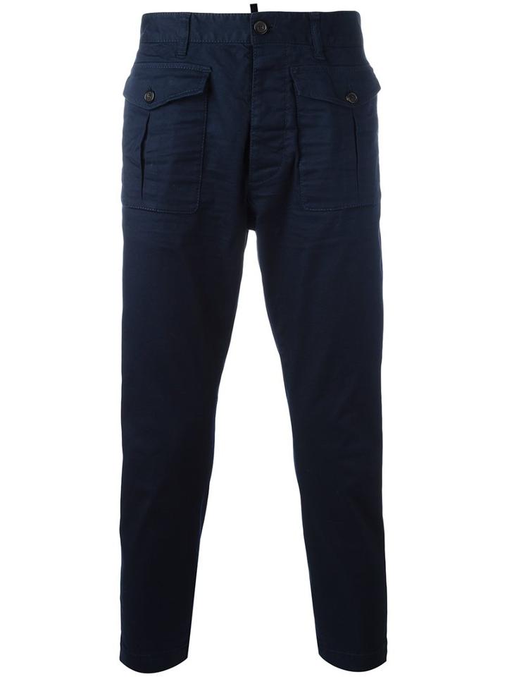 Dsquared2 Cropped Cargo Trousers, Men's, Size: 46, Blue, Cotton/spandex/elastane