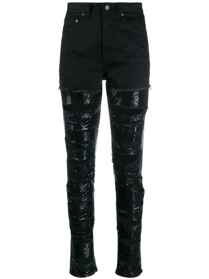 Saint Laurent Sequins Embellished Jeans - Black