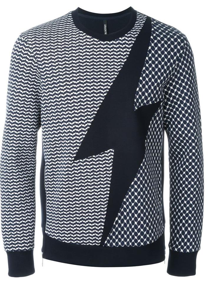 Neil Barrett Lightning Bolt Sweatshirt, Men's, Size: M, Blue, Viscose/spandex/elastane/lyocell/cotton